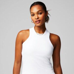 Fabletics - High Neck Rib Built-In Bra Tank - White